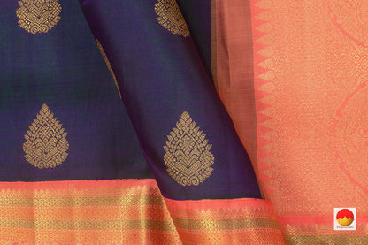 Blue And Pink Kanchipuram Silk Saree Handwoven Pure Silk Pure Zari With Korvai Contrast BorderFor Wedding Wear PV NYC 804 - Silk Sari - Panjavarnam