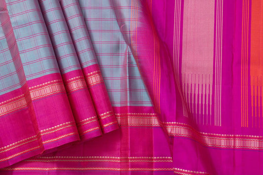 Blue And Pink Kanchipuram Silk Saree Light Weight For Festive Wear PV KNN 225 - Silk Sari - Panjavarnam