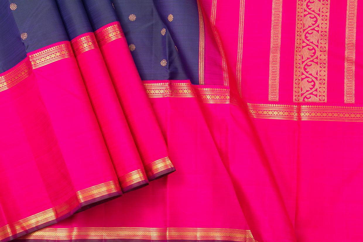 Blue And Pink Kanchipuram Silk Saree With Long Border Handwoven Pure Silk For Festive Wear PV NYC 1028 - Silk Sari - Panjavarnam