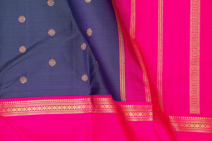 Blue And Pink Kanchipuram Silk Saree With Long Border Handwoven Pure Silk For Festive Wear PV NYC 1028 - Silk Sari - Panjavarnam