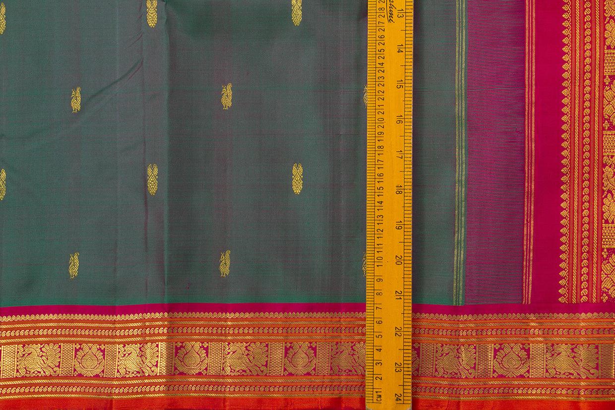 Blue And Pink Kanchipuram Silk Saree With Short Border Handwoven Pure Silk For Festive Wear PV J 400 - Silk Sari - Panjavarnam