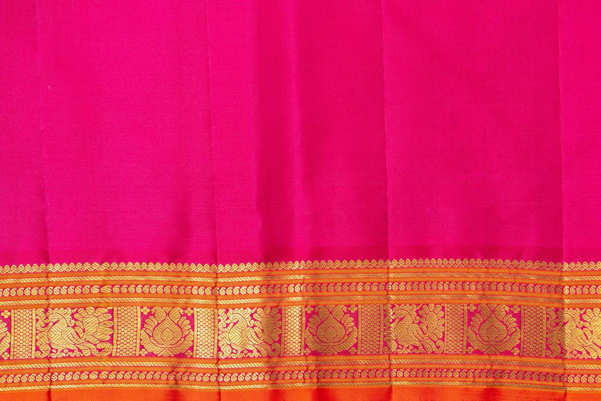 Blue And Pink Kanchipuram Silk Saree With Short Border Handwoven Pure Silk For Festive Wear PV J 400 - Silk Sari - Panjavarnam