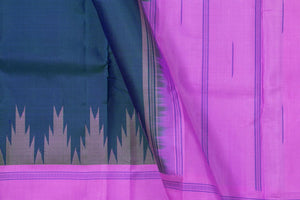 Blue And Pink Temple Border Kanchipuram Silk Saree Light Weight For Festive Wear PV KNN 240 - Silk Sari - Panjavarnam PV KNN 240