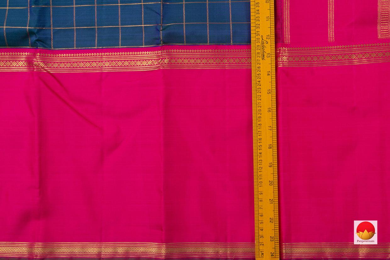 Blue And Pink Zari Checks Kanchipuram Silk Saree Handwoven Pure Silk Pure Zari For Wedding Wear PV NYC 594 - Silk Sari - Panjavarnam
