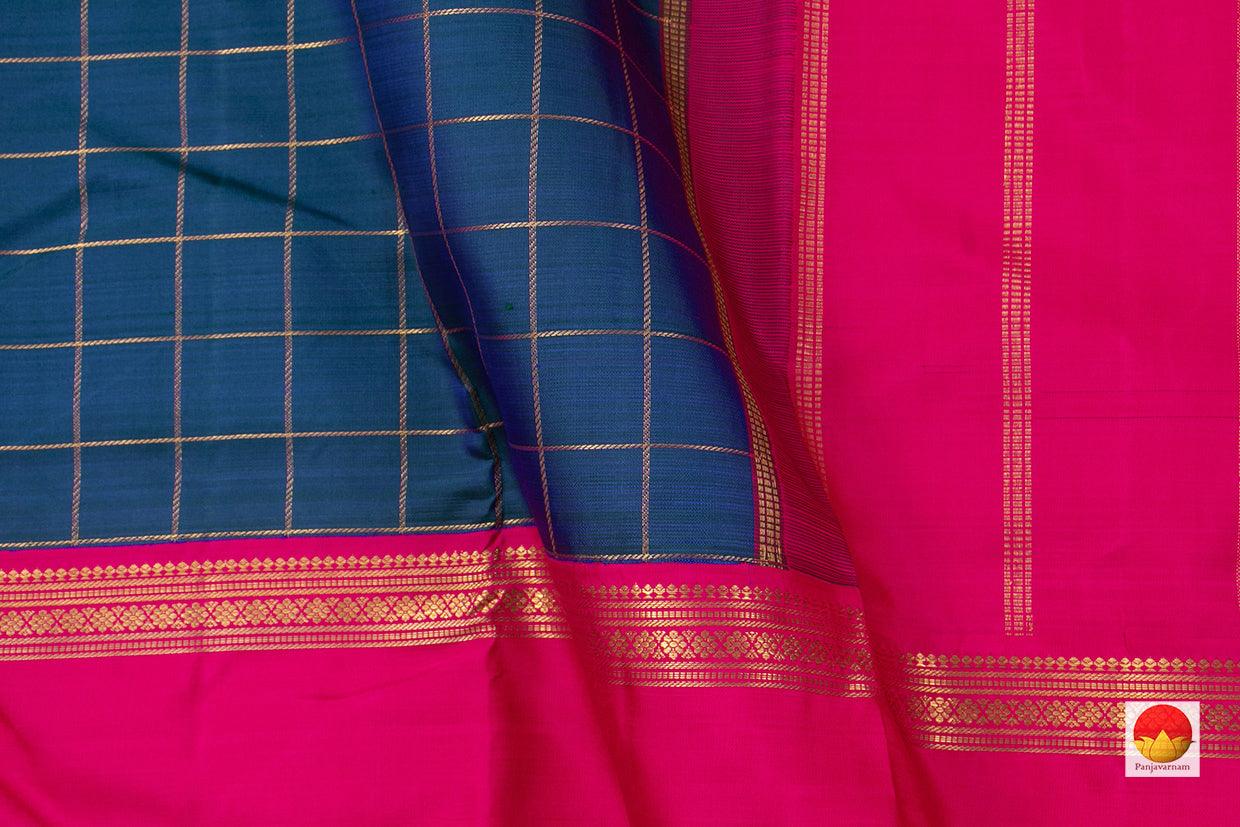 Blue And Pink Zari Checks Kanchipuram Silk Saree Handwoven Pure Silk Pure Zari For Wedding Wear PV NYC 594 - Silk Sari - Panjavarnam PV NYC 594