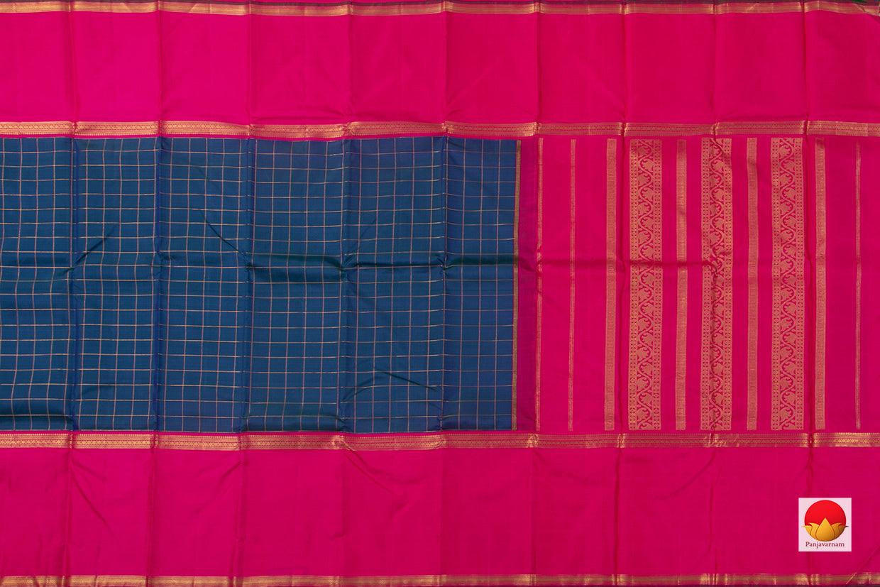 Blue And Pink Zari Checks Kanchipuram Silk Saree Handwoven Pure Silk Pure Zari For Wedding Wear PV NYC 594 - Silk Sari - Panjavarnam PV NYC 594