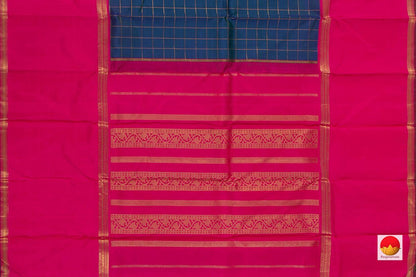 Blue And Pink Zari Checks Kanchipuram Silk Saree Handwoven Pure Silk Pure Zari For Wedding Wear PV NYC 594 - Silk Sari - Panjavarnam PV NYC 594