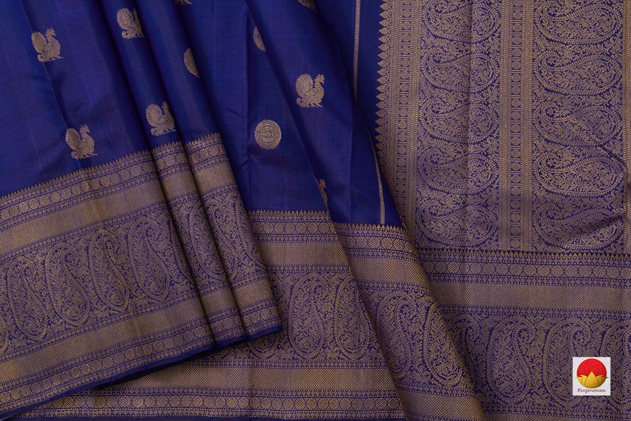 Blue And Purple Double Shade Kanchipuram Silk Saree With Chakram And Annam Motifs Handwoven Pure Silk Pure Zari For Wedding Wear PV NYC 901 - Silk Sari - Panjavarnam