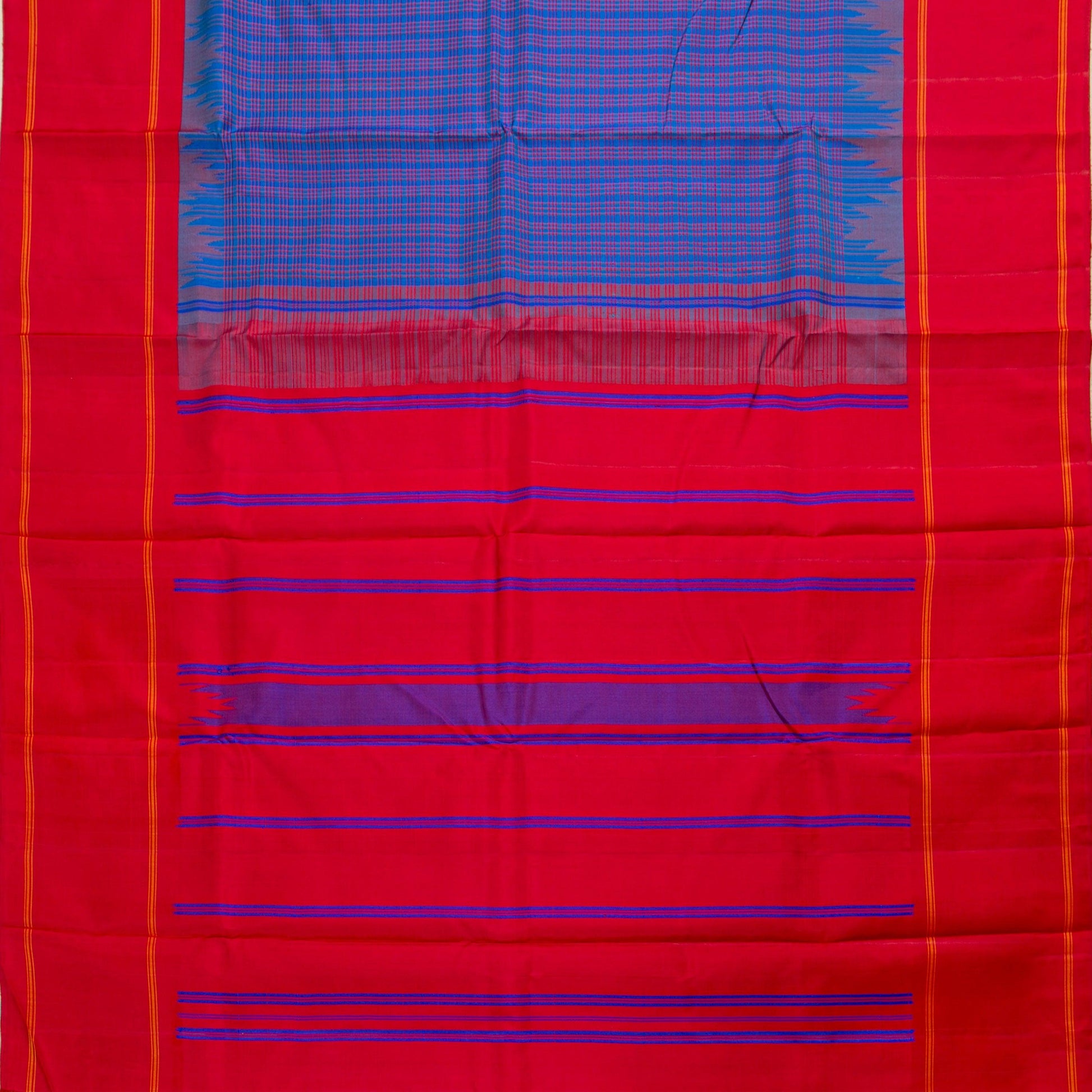Blue And Red Checks Non Zari Kanchipuram Silk Saree For Office Wear PV RM NZ 479 - Silk Sari - Panjavarnam PV RM NZ 479