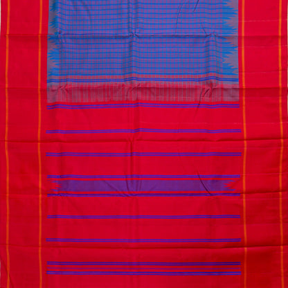 Blue And Red Checks Non Zari Kanchipuram Silk Saree For Office Wear PV RM NZ 479 - Silk Sari - Panjavarnam PV RM NZ 479