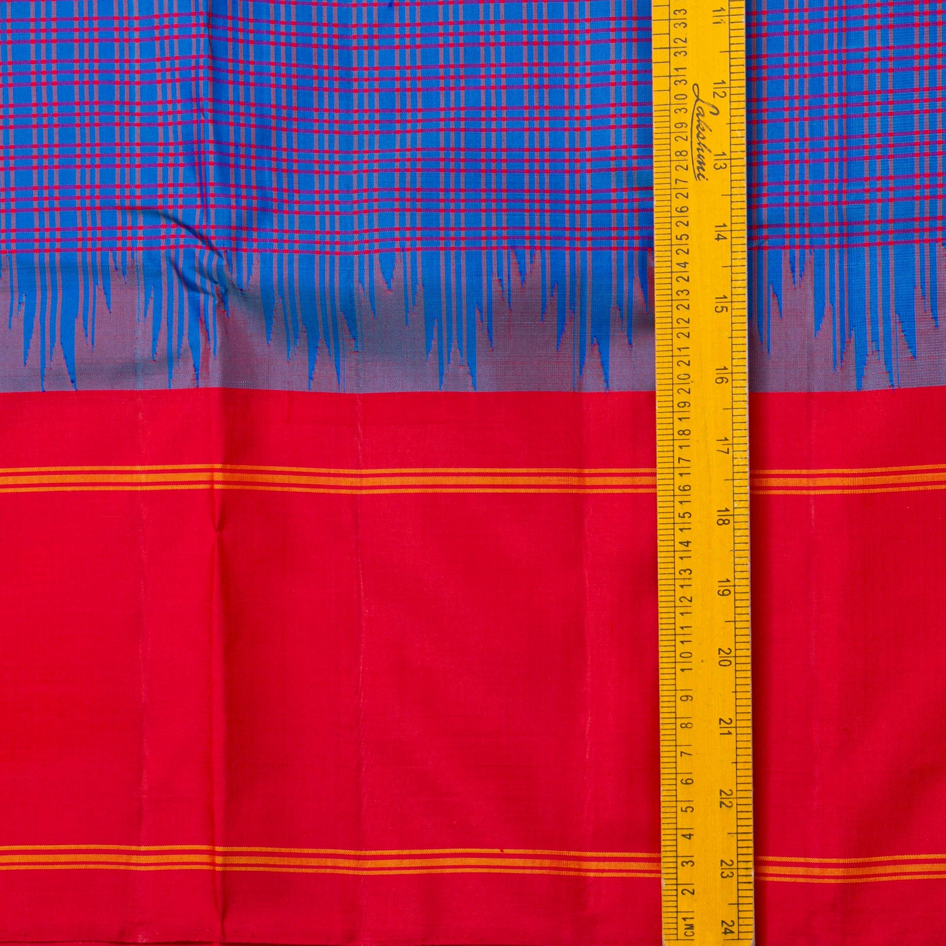 Blue And Red Checks Non Zari Kanchipuram Silk Saree For Office Wear PV RM NZ 479 - Silk Sari - Panjavarnam PV RM NZ 479