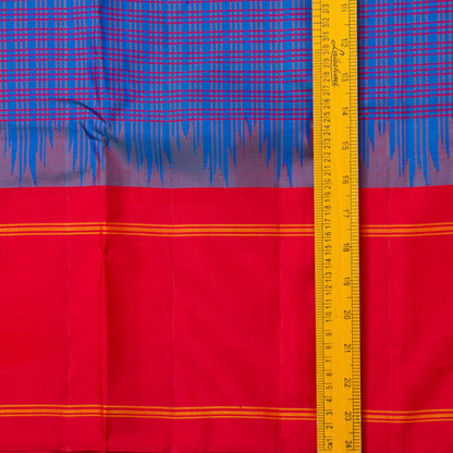 Blue And Red Checks Non Zari Kanchipuram Silk Saree For Office Wear PV RM NZ 479 - Silk Sari - Panjavarnam PV RM NZ 479