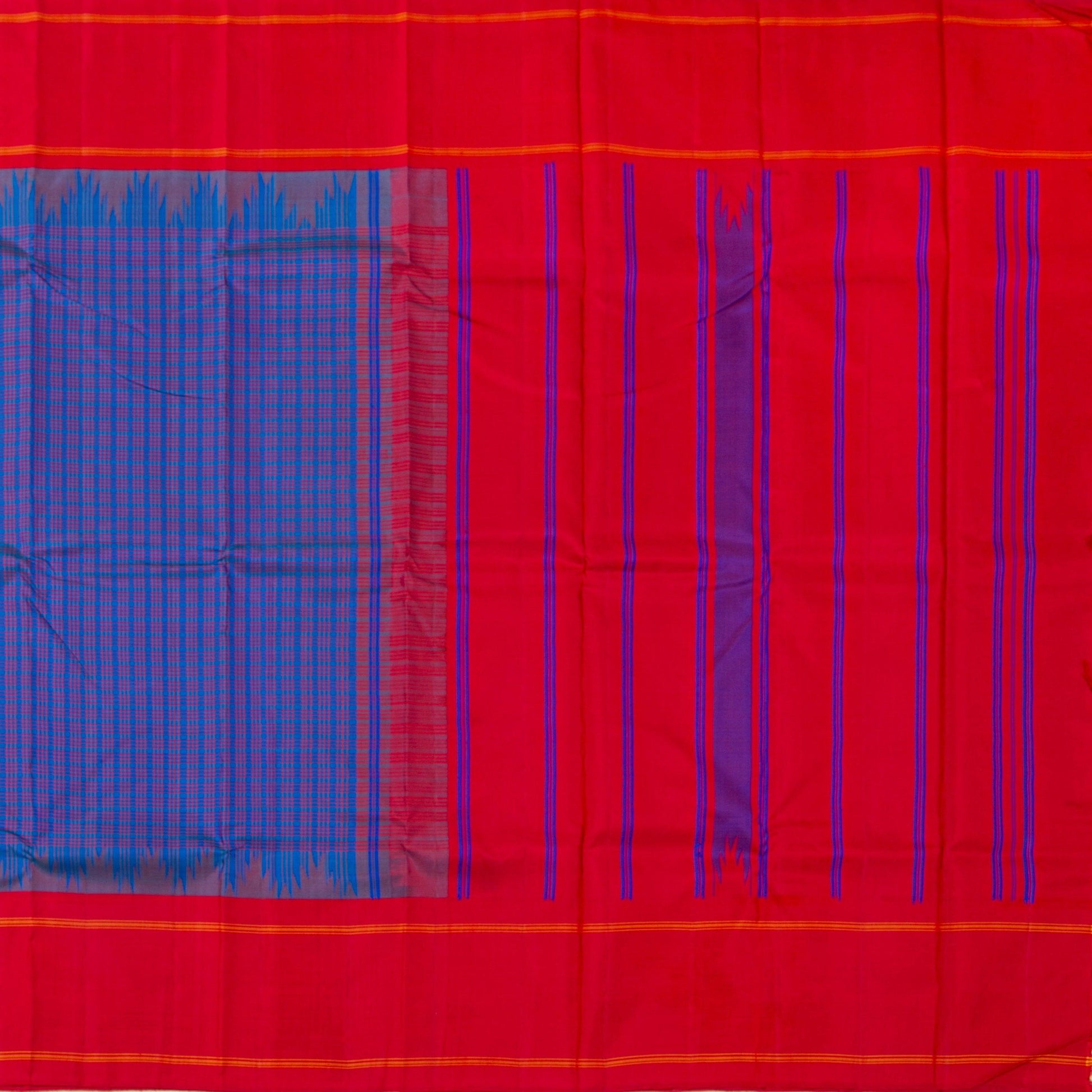 Blue And Red Checks Non Zari Kanchipuram Silk Saree For Office Wear PV RM NZ 479 - Silk Sari - Panjavarnam PV RM NZ 479