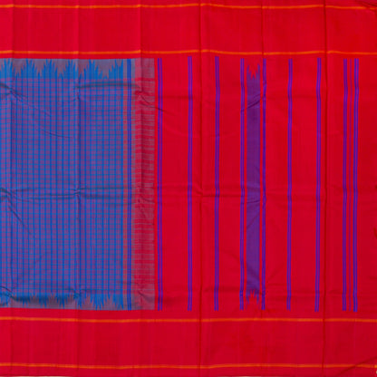 Blue And Red Checks Non Zari Kanchipuram Silk Saree For Office Wear PV RM NZ 479 - Silk Sari - Panjavarnam PV RM NZ 479