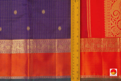 Blue And Red Kanchipuram Silk Saree Handwoven Pure Silk Pure Zari For Festive Wear PV GTA 85 - Silk Sari - Panjavarnam