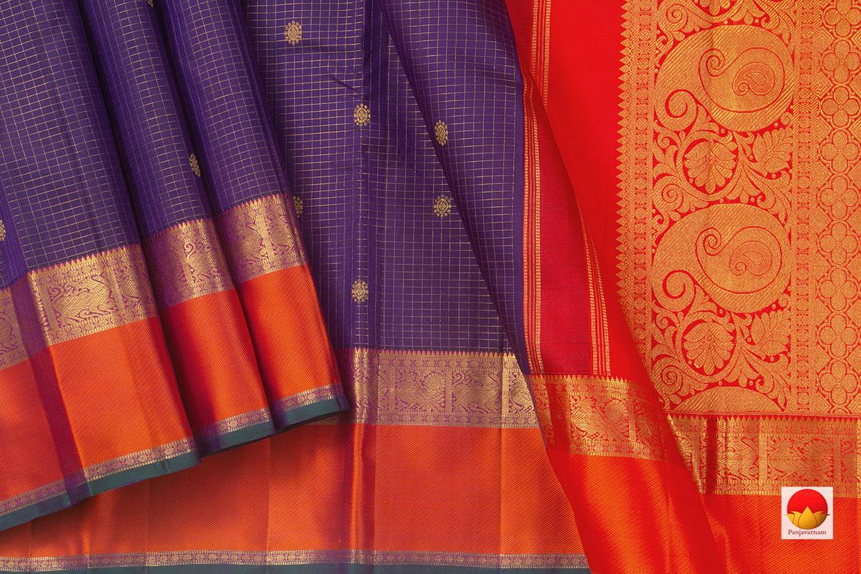 Blue And Red Kanchipuram Silk Saree Handwoven Pure Silk Pure Zari For Festive Wear PV GTA 85 - Silk Sari - Panjavarnam PV GTA 85