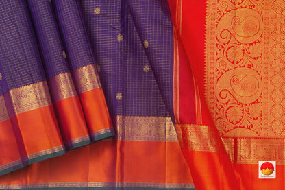 Blue And Red Kanchipuram Silk Saree Handwoven Pure Silk Pure Zari For Festive Wear PV GTA 85 - Silk Sari - Panjavarnam PV GTA 85