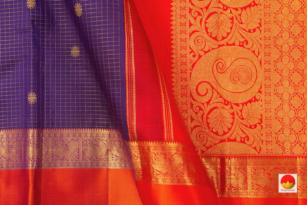 Blue And Red Kanchipuram Silk Saree Handwoven Pure Silk Pure Zari For Festive Wear PV GTA 85 - Silk Sari - Panjavarnam PV GTA 85