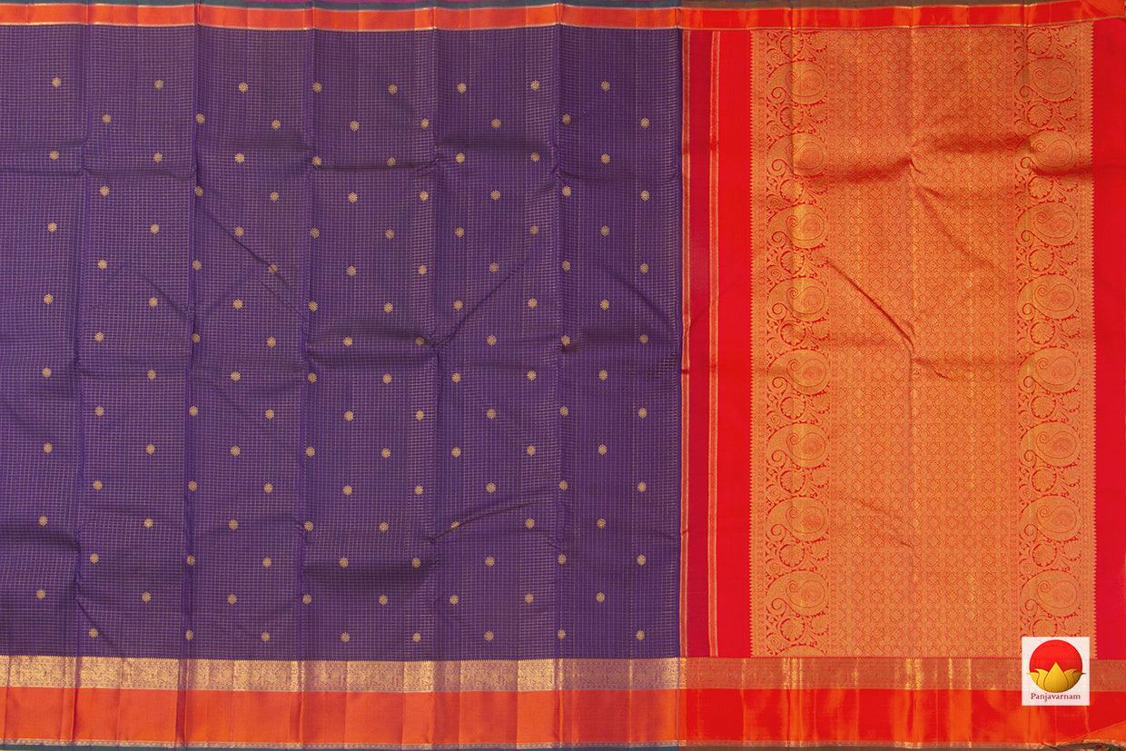 Blue And Red Kanchipuram Silk Saree Handwoven Pure Silk Pure Zari For Festive Wear PV GTA 85 - Silk Sari - Panjavarnam PV GTA 85