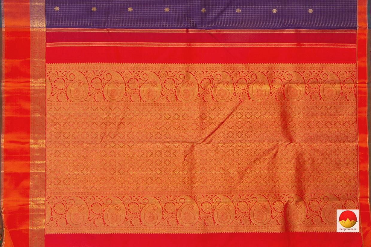 Blue And Red Kanchipuram Silk Saree Handwoven Pure Silk Pure Zari For Festive Wear PV GTA 85 - Silk Sari - Panjavarnam PV GTA 85