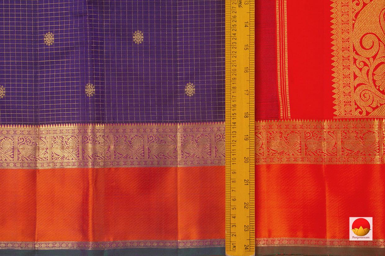 Blue And Red Kanchipuram Silk Saree Handwoven Pure Silk Pure Zari For Festive Wear PV GTA 85 - Silk Sari - Panjavarnam PV GTA 85