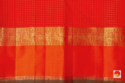 Blue And Red Kanchipuram Silk Saree Handwoven Pure Silk Pure Zari For Festive Wear PV GTA 85 - Silk Sari - Panjavarnam PV GTA 85