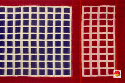 Blue And Red Pochampally Ikkat Cotton Saree Handwoven SC 152 - Cotton Saree - Panjavarnam