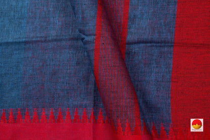 Blue And Red Pure Linen Saree Handwoven PL 2017 - Linen Sari - Panjavarnam