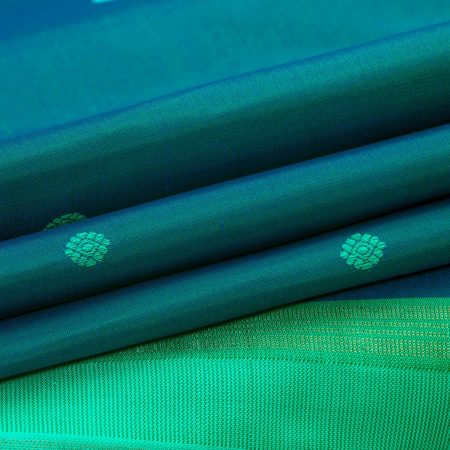 Blue And Sea Green Kanchipuram Borderless Silk Saree For Festive Wear PV NYC 1289 - Silk Sari - Panjavarnam PV NYC 1289