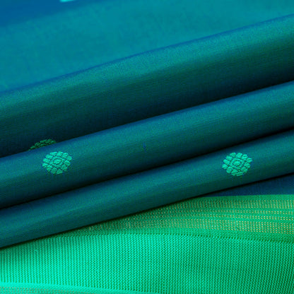 Blue And Sea Green Kanchipuram Borderless Silk Saree For Festive Wear PV NYC 1289 - Silk Sari - Panjavarnam PV NYC 1289