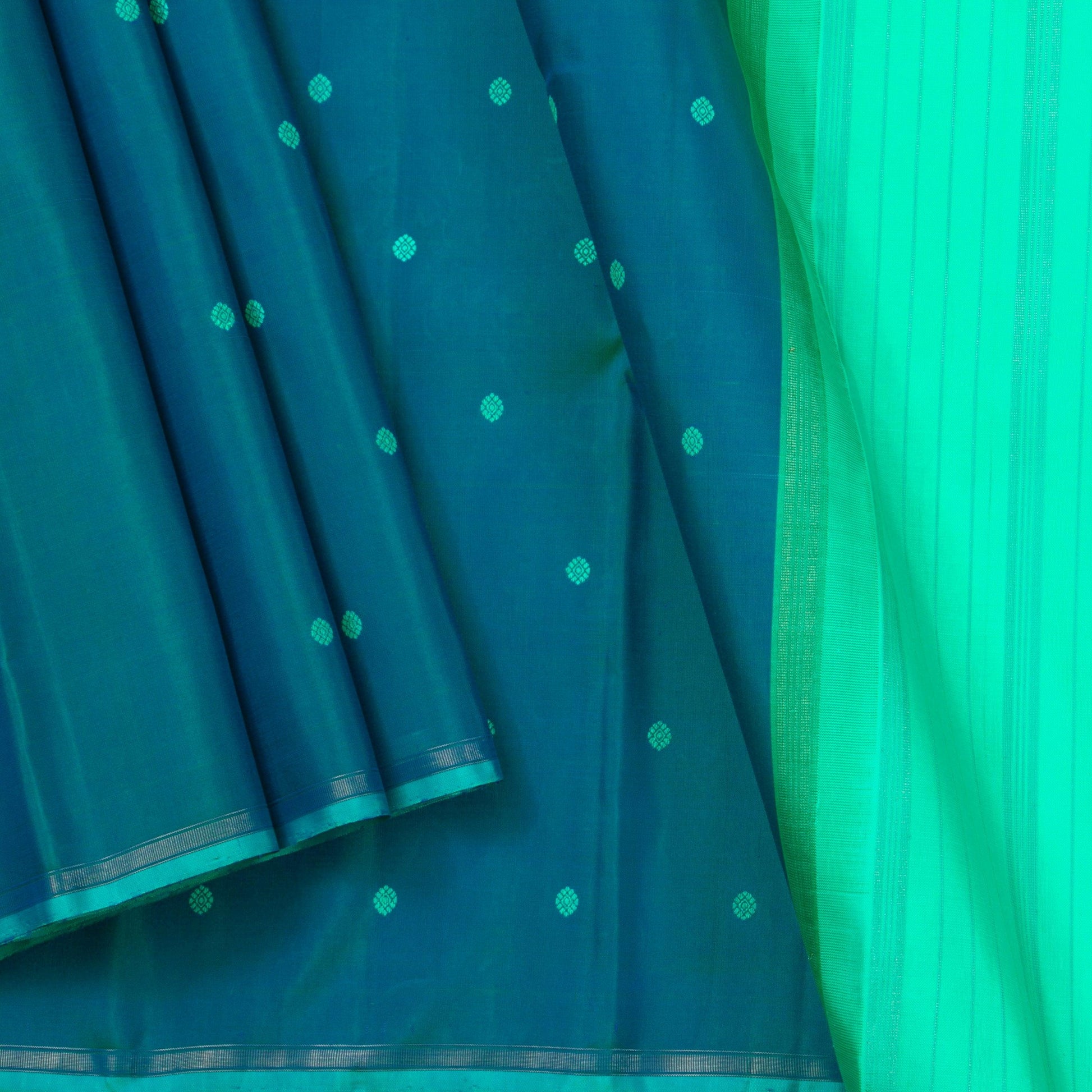 Blue And Sea Green Kanchipuram Borderless Silk Saree For Festive Wear PV NYC 1289 - Silk Sari - Panjavarnam PV NYC 1289