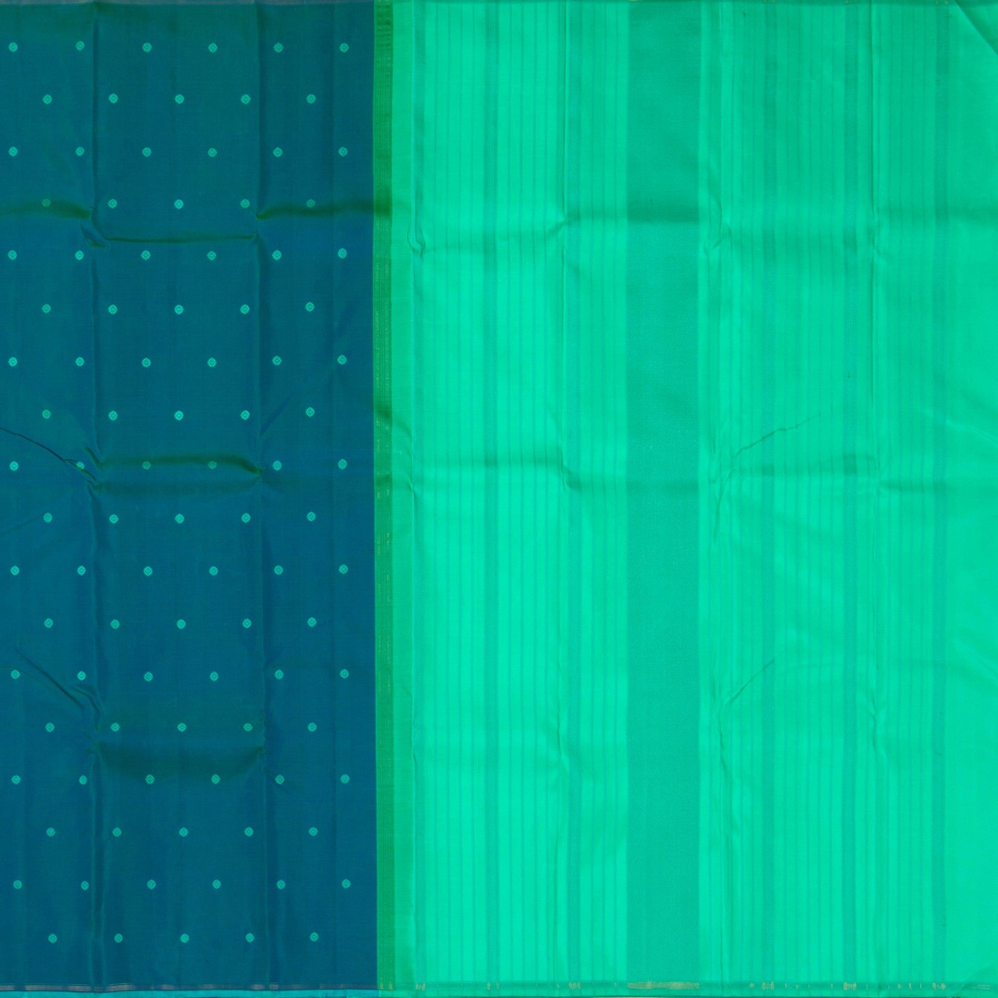 Blue And Sea Green Kanchipuram Borderless Silk Saree For Festive Wear PV NYC 1289 - Silk Sari - Panjavarnam PV NYC 1289