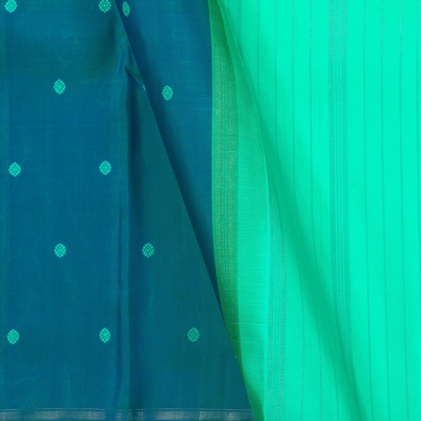 Blue And Sea Green Kanchipuram Borderless Silk Saree For Festive Wear PV NYC 1289 - Silk Sari - Panjavarnam PV NYC 1289
