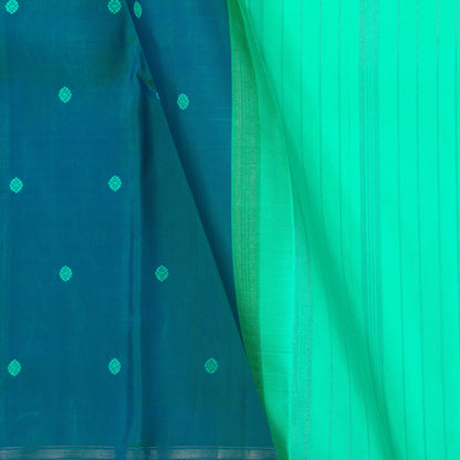 Blue And Sea Green Kanchipuram Borderless Silk Saree For Festive Wear PV NYC 1289 - Silk Sari - Panjavarnam PV NYC 1289