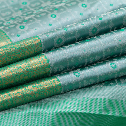 Blue And Sea Green Kanchipuram Silk Saree With Medium Border Handwoven Pure Silk For Wedding Wear PV NYC 1234 - Silk Sari - Panjavarnam PV NYC 1234