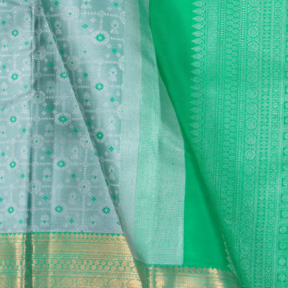 Blue And Sea Green Kanchipuram Silk Saree With Medium Border Handwoven Pure Silk For Wedding Wear PV NYC 1234 - Silk Sari - Panjavarnam PV NYC 1234