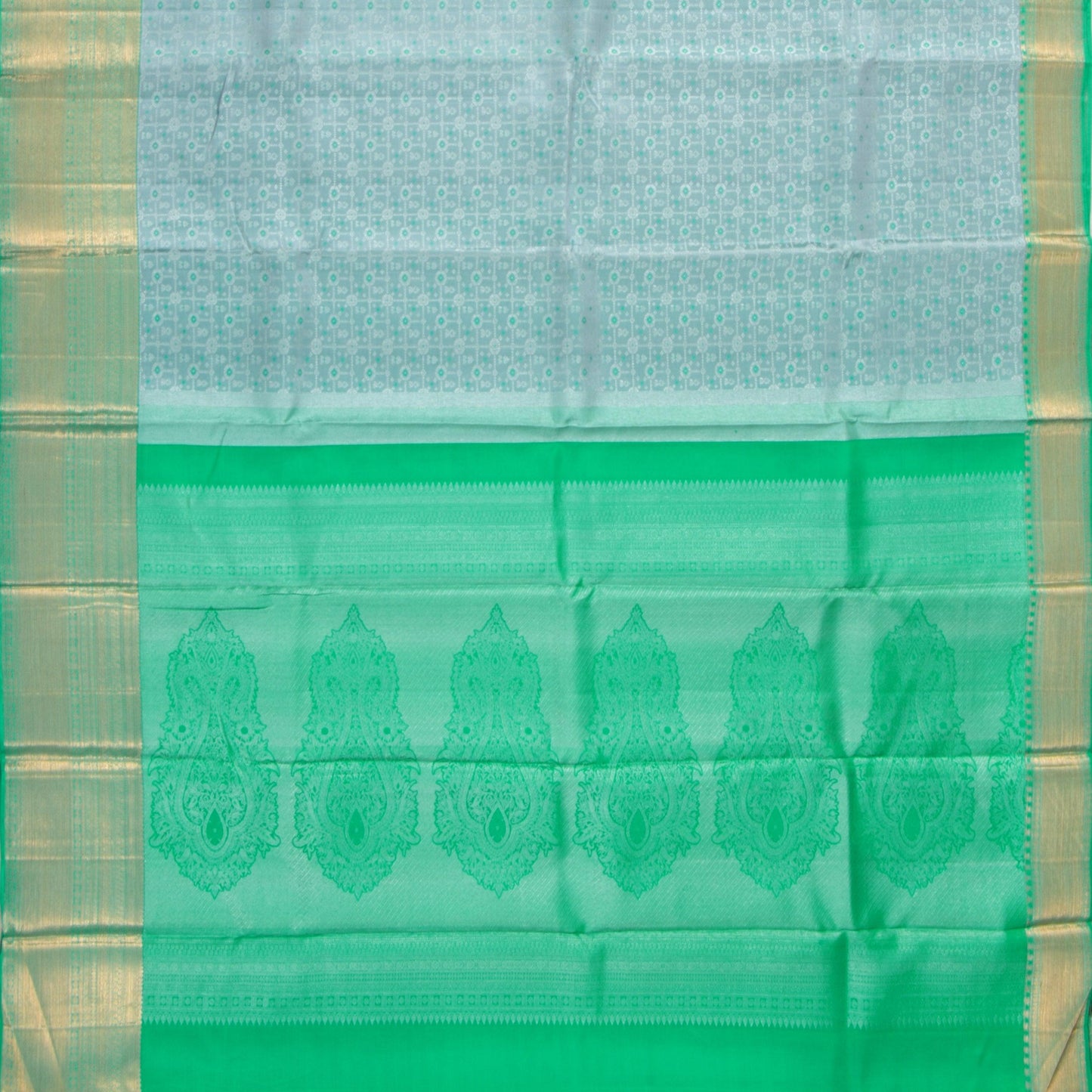 Blue And Sea Green Kanchipuram Silk Saree With Medium Border Handwoven Pure Silk For Wedding Wear PV NYC 1234 - Silk Sari - Panjavarnam PV NYC 1234