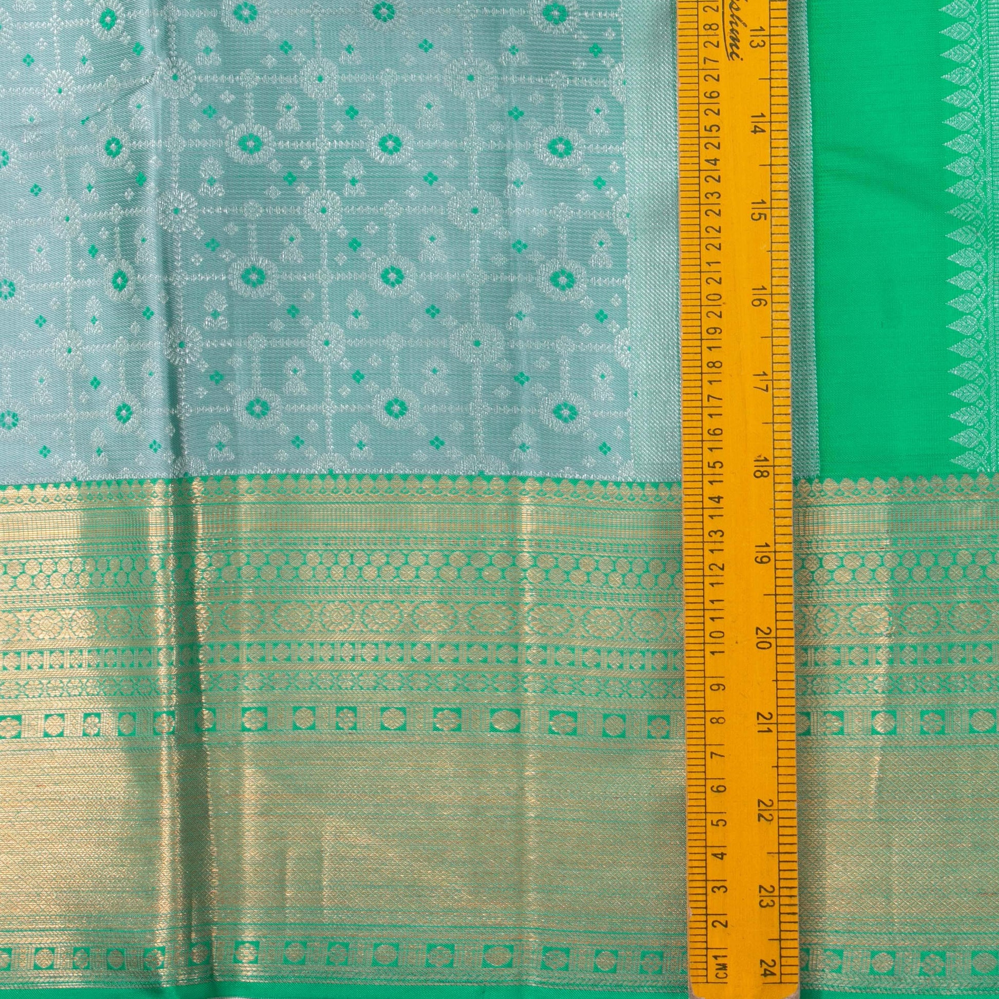 Blue And Sea Green Kanchipuram Silk Saree With Medium Border Handwoven Pure Silk For Wedding Wear PV NYC 1234 - Silk Sari - Panjavarnam PV NYC 1234