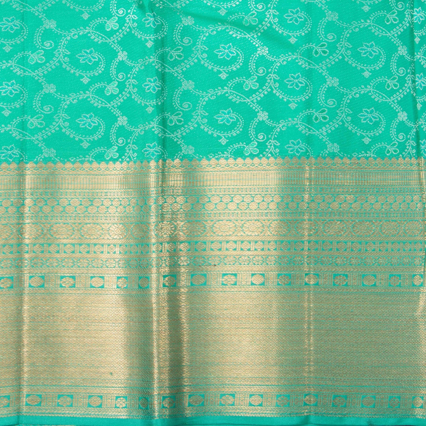 Blue And Sea Green Kanchipuram Silk Saree With Medium Border Handwoven Pure Silk For Wedding Wear PV NYC 1234 - Silk Sari - Panjavarnam PV NYC 1234