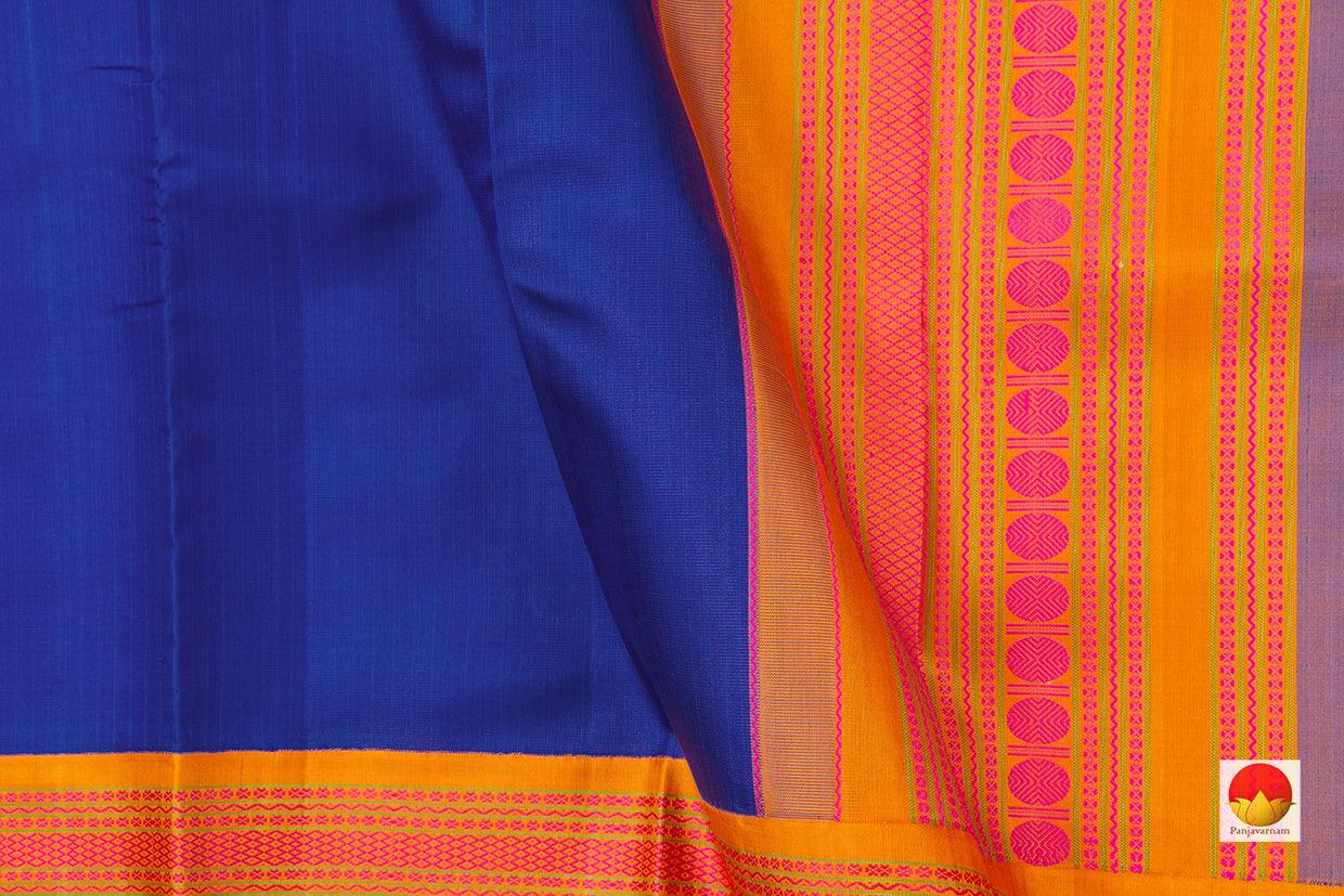 Blue And Yellow Kanchipuram Silk Saree Handwoven Pure Silk No Zari For Festive Wear PV RM NZ 432 - Silk Sari - Panjavarnam