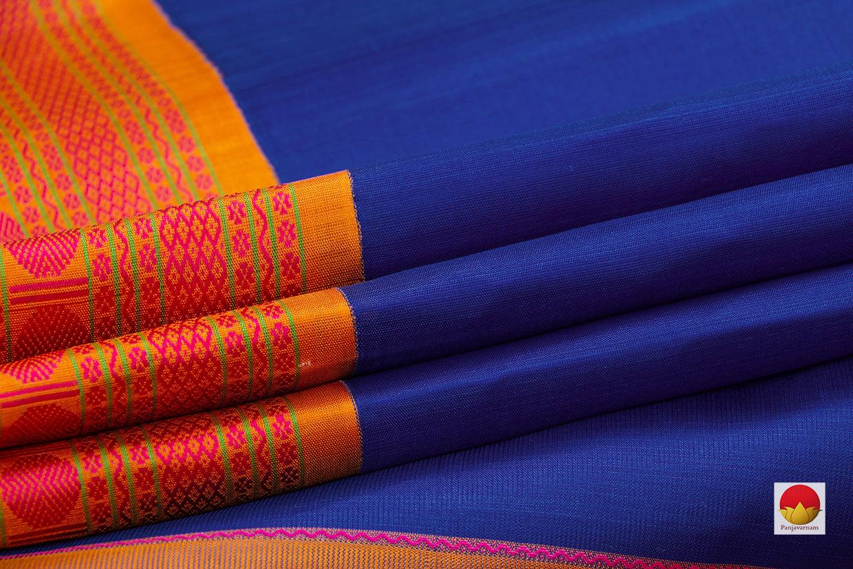 Blue And Yellow Kanchipuram Silk Saree Handwoven Pure Silk No Zari For Festive Wear PV RM NZ 432 - Silk Sari - Panjavarnam