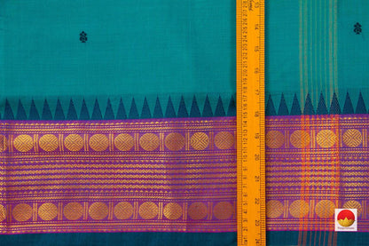 Blue Chettinad Cotton Saree With Zari Border For Casual Wear PV CC 151 - Cotton Saree - Panjavarnam