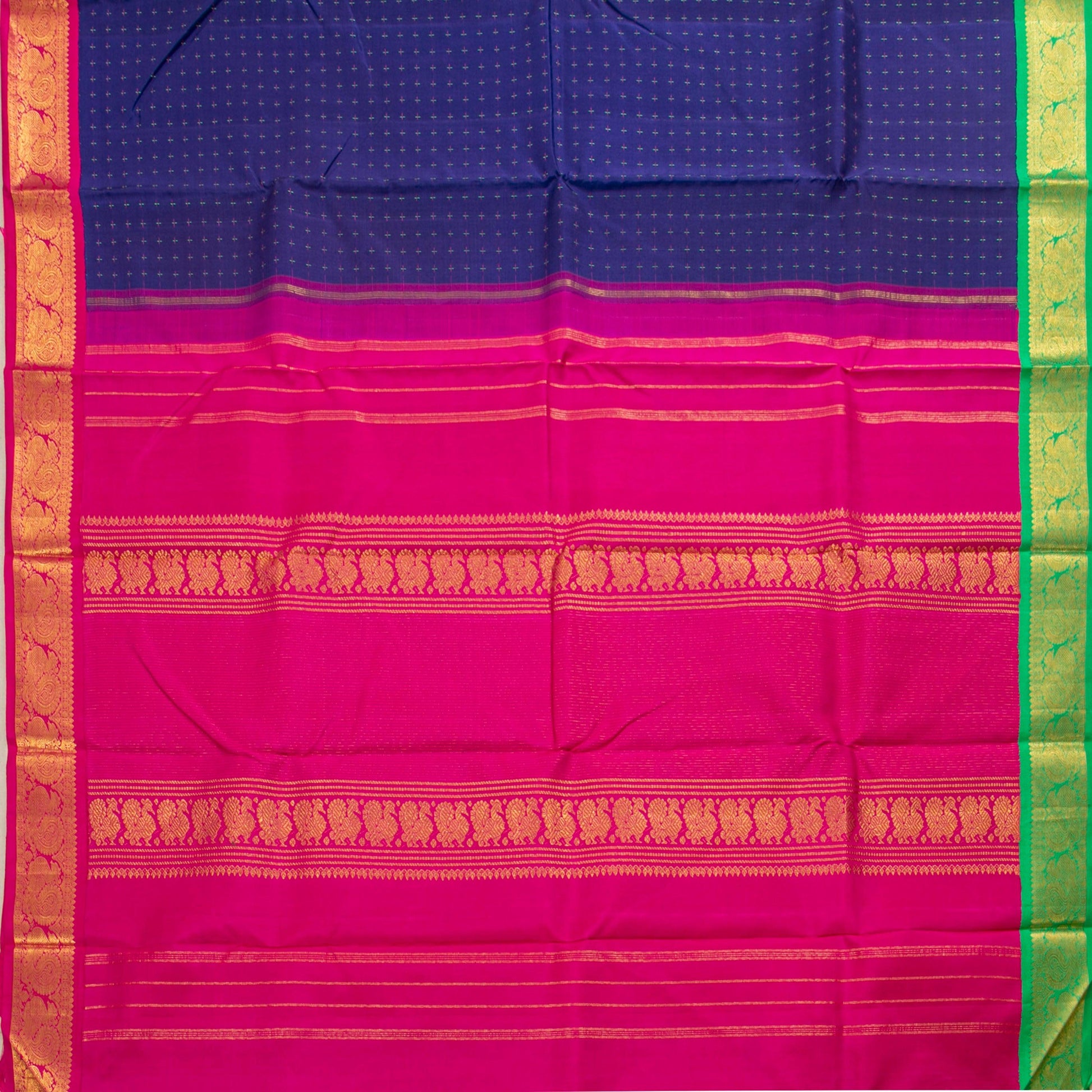 Blue Ganga Jamuna Border Kanchipuram Silk Saree For Festive Wear PV NYC 1471 - Silk Sari - Panjavarnam PV NYC 1471