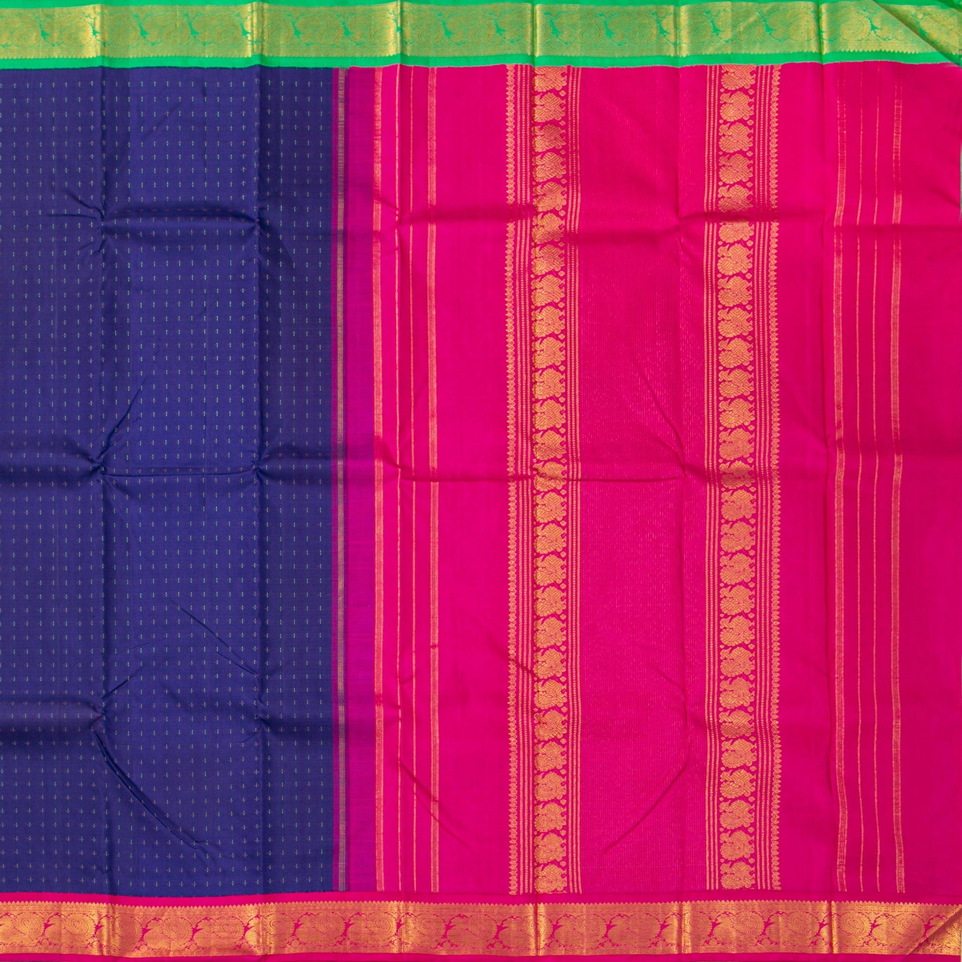 Blue Ganga Jamuna Border Kanchipuram Silk Saree For Festive Wear PV NYC 1471 - Silk Sari - Panjavarnam PV NYC 1471