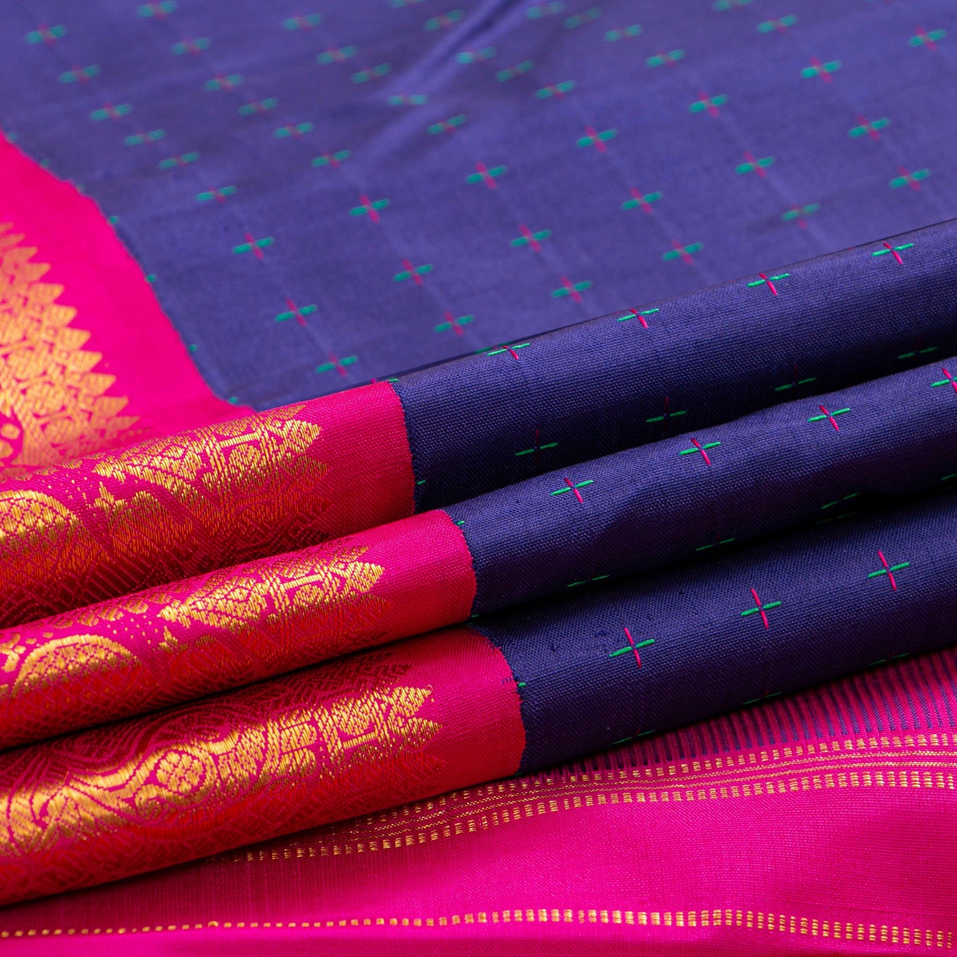 Blue Ganga Jamuna Border Kanchipuram Silk Saree For Festive Wear PV NYC 1471 - Silk Sari - Panjavarnam PV NYC 1471