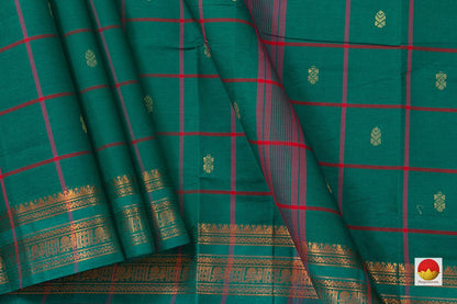 Blue Green Chettinad Cotton Saree For Casual Wear PV SK CC 101 - - Panjavarnam