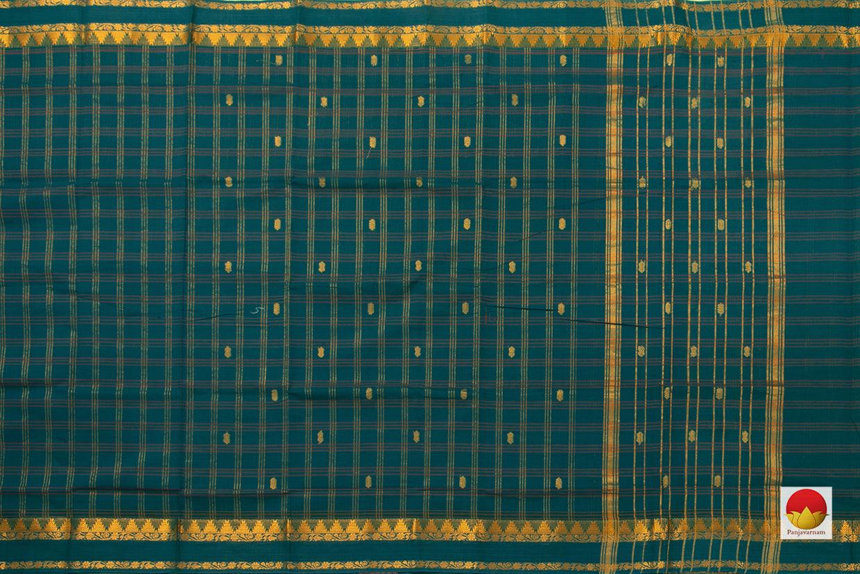 Blue Green Chettinad Cotton Saree With Zari Butta For Casual Wear PV SK CC 108 - Cotton Saree - Panjavarnam