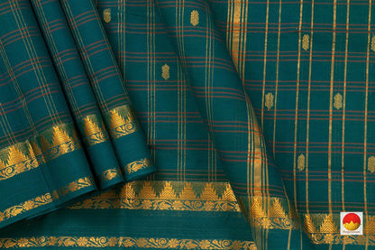 Blue Green Chettinad Cotton Saree With Zari Butta For Casual Wear PV SK CC 108 - Cotton Saree - Panjavarnam PV SK CC 108