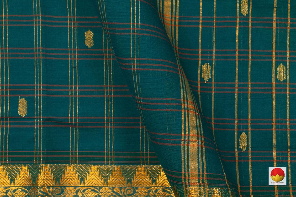 Blue Green Chettinad Cotton Saree With Zari Butta For Casual Wear PV SK CC 108 - Cotton Saree - Panjavarnam PV SK CC 108