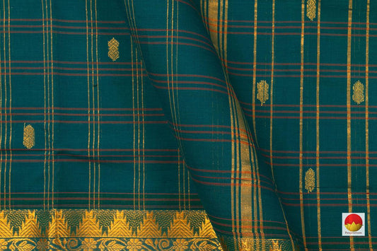 Blue Green Chettinad Cotton Saree With Zari Butta For Casual Wear PV SK CC 108 - Cotton Saree - Panjavarnam PV SK CC 108